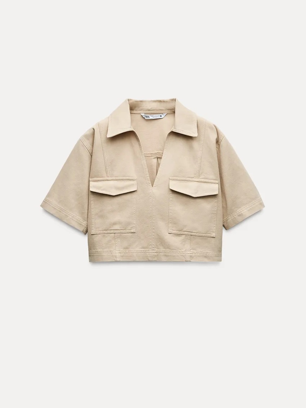 Zara Cropped Utility Popover Shirt - Beige